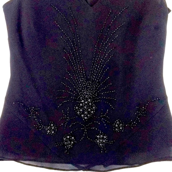 100% Silk Chiffon Black Beaded Sleeveless Top Sz S - Picture 3 of 7